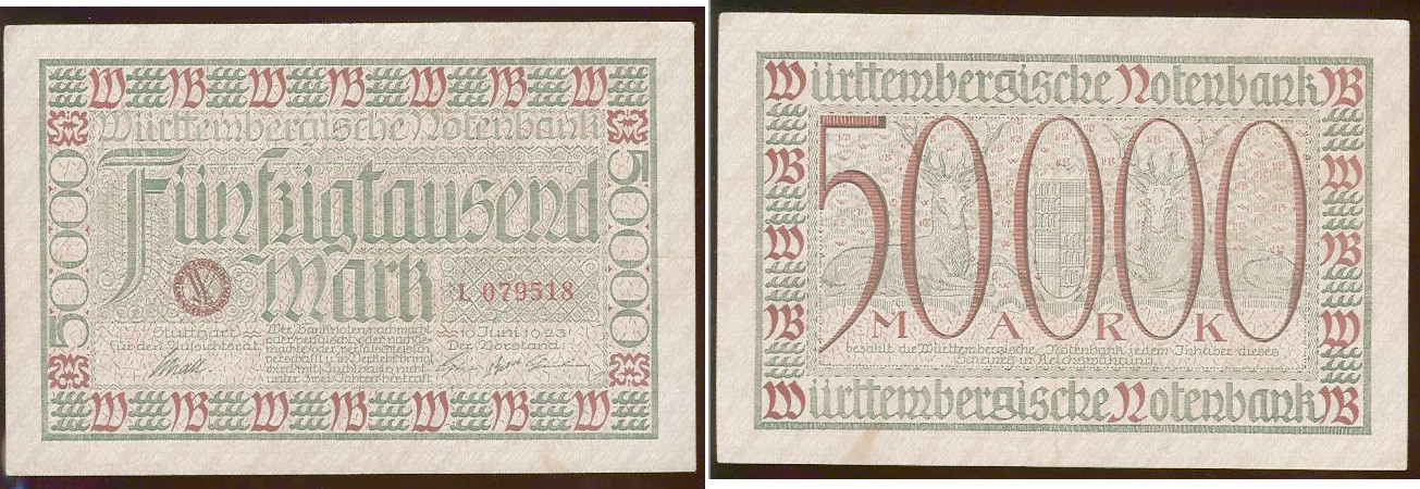 Germany Wurttemberg 5000 marks 1923 EF+